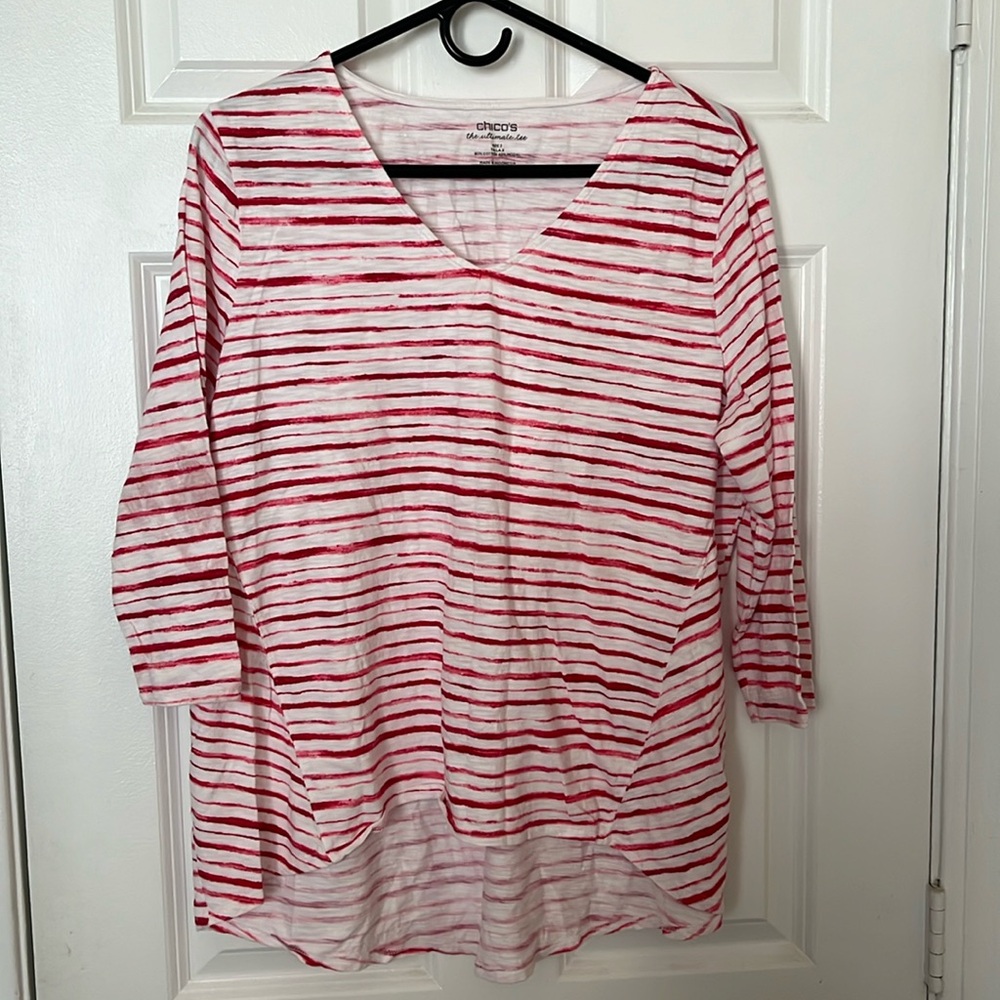 Chico’s Red and White Striped Shirt, Size 2 (large)